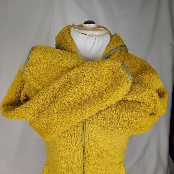 North Face hooded sweatshirt teddy bear fuzzy hoodie yellow gray half dome small - Picture 12 of 16